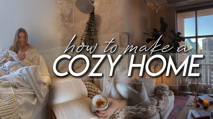 Cozy home décor for winter living room with soft throws, warm lighting, and natural textures